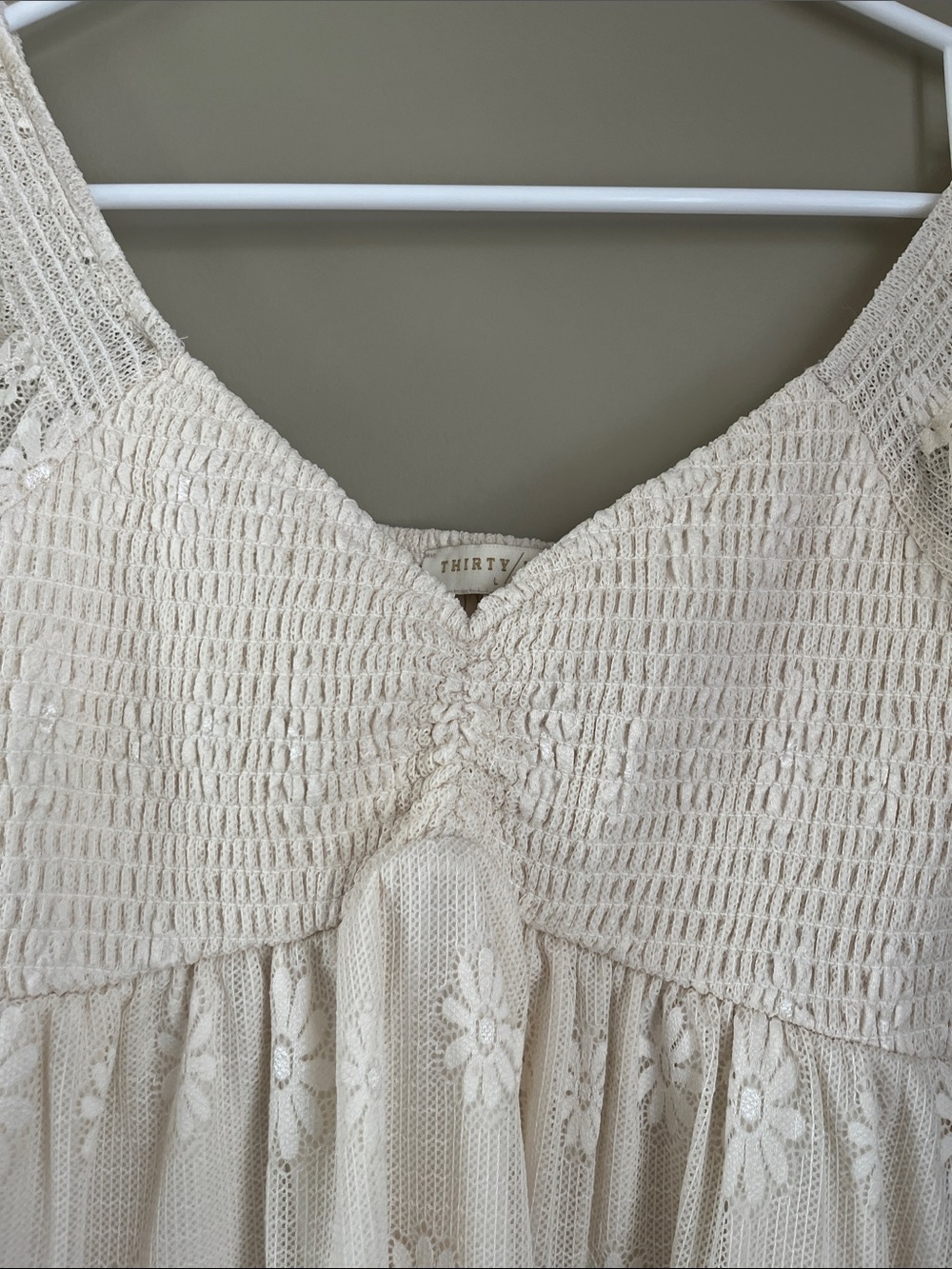 Cream Floral Eyelet Mini Dress with Ruffled Sleeves - Picture 4 of 4